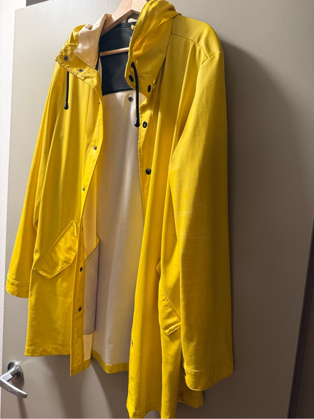 Bright Yellow Hooded Raincoat